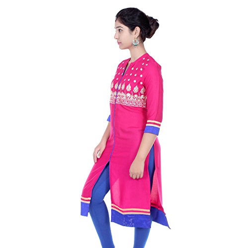 Chichi Indian Women's Embroidered Cotton Blend Kurti Pink For Casual/Daily/Party Wear