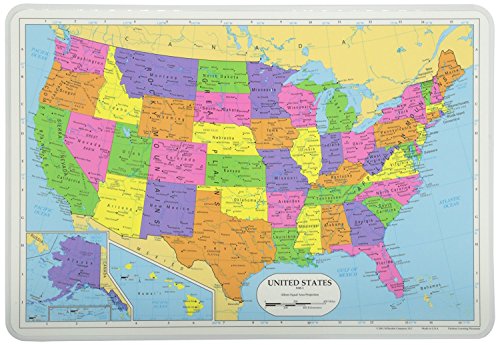 Painless Learning Educational Placemats Sets USA Map and World Map Non Slip Washable, Large