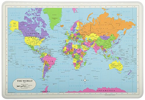 Painless Learning Educational Placemats Sets USA Map and World Map Non Slip Washable, Large