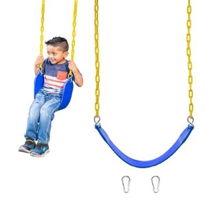 squirrel products heavy duty strap swing seat - playground swing seat replacement and carabiners for easy install - blue