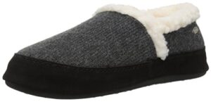 acorn moc slipper – cozy, comfortable moccasins for women – house shoes with memory foam cloud cushioning and indoor / outdoor sole, dark charcoal heather ragg wool, 8-9
