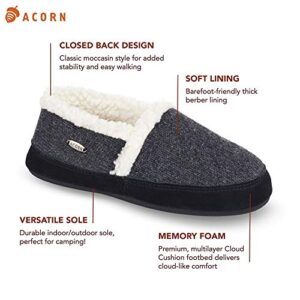 Acorn Moc Slipper – Cozy, Comfortable Moccasins for Women – House Shoes with Memory Foam Cloud Cushioning and Indoor / Outdoor Sole, Dark Charcoal Heather Ragg Wool, 8-9