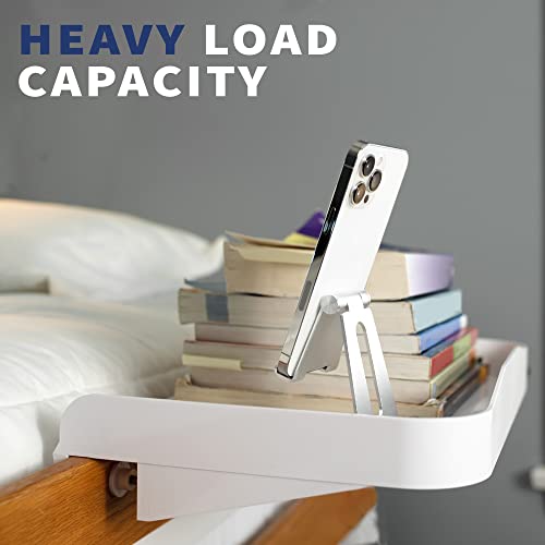 Bedside Shelf for Bunk Beds, Lofts & Bed Frames - Heavy Duty Storage Table and Tray Fits Laptops, Book & Drinks - Great for Students College Dorm Room & Kids Bedroom to Replace Nightstand (White)