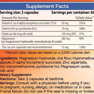 Magnesium Zinc & Vitamins B6, B9, Folic Acid – High Absorption for Immune Support, Muscle Recovery, Easy on Stomach, 120 Capsules