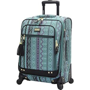 steve madden designer 20 inch luggage collection - lightweight softside expandable suitcase for men & women - durable carry on bag with 4-rolling spinner wheels (legends turquoise)