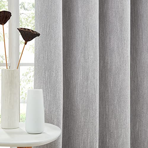 Melodieux Elegant Cotton Room Darkening Blackout Curtains for Living Room Bedroom Thermal Insulated Grommet Drape, 52 by 96 Inch, Grey (1 Panel)