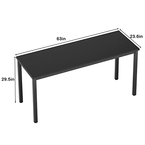 Need 63 Inch Large Computer Desk - Modern Simple Style Home Office Gaming Desk, Basic Writing Table for Study Student, Black Metal Frame, Black
