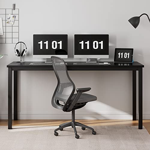 Need 63 Inch Large Computer Desk - Modern Simple Style Home Office Gaming Desk, Basic Writing Table for Study Student, Black Metal Frame, Black