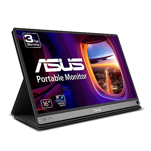 ASUS ZenScreen  15.6” 1080P Portable USB Monitor (MB16AC) - Full HD (1920 x 1080), IPS, USB Type-C, Eye Care, Smart Case, External Screen for Laptop, 3-Year Warranty,Black