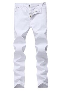 men's white skinny slim fit stretch straight leg fashion jeans pants, 33w