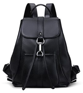 coolcy new vintage women real genuine leather backpack purse schoolbag (black)