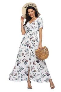 vintageclothing women's floral print maxi dresses boho button up split beach party dress