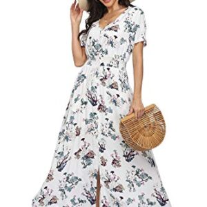 VintageClothing Women's Floral Print Maxi Dresses Boho Button Up Split Beach Party Dress