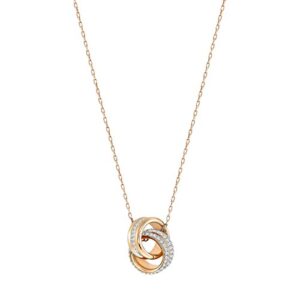 swarovski further collection women's necklace, intertwined circle pendant with white crystals and rose-gold tone plated chain