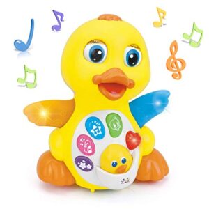 woby musical duck toy, baby preschool educational learning toy with music and lights,infant light up dancing for 1 year old toddler