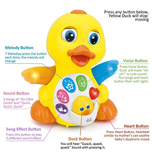 Woby Musical Duck Toy, Baby Preschool Educational Learning Toy with Music and Lights,Infant Light Up Dancing for 1 Year Old Toddler