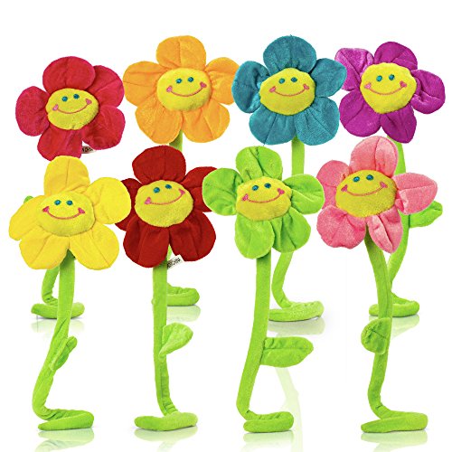 T play Plush Flower Bendable Stems Colorful Stuffed Flowers Plush Toy Durable Plush Daisy Flower Bouquet with Happy Smiley Face Toy Flower Sunflower Plushie Gift for Kids Baby Girl Toddlers 12" (12")