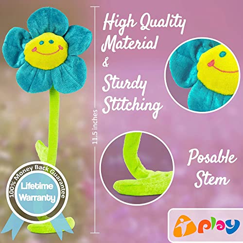 T play Plush Flower Bendable Stems Colorful Stuffed Flowers Plush Toy Durable Plush Daisy Flower Bouquet with Happy Smiley Face Toy Flower Sunflower Plushie Gift for Kids Baby Girl Toddlers 12" (12")