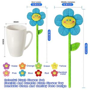 T play Plush Flower Bendable Stems Colorful Stuffed Flowers Plush Toy Durable Plush Daisy Flower Bouquet with Happy Smiley Face Toy Flower Sunflower Plushie Gift for Kids Baby Girl Toddlers 12" (12")