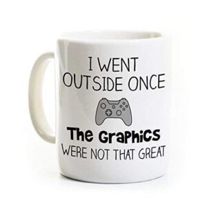 gamer coffee mug video gaming gift for men guys girls - i went outside once - 11 ounce ceramic gift