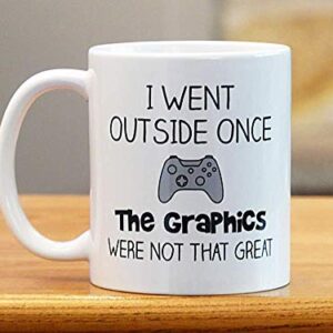 Gamer Coffee Mug Video Gaming Gift For Men Guys Girls - I Went Outside Once - 11 Ounce Ceramic Gift