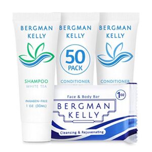 bergman kelly rectangular hotel soap bars, shampoo & conditioner 3-piece set (1 oz each, 150 pc, white tea), delight guests with revitalizing & refreshing mini travel toiletries & bulk amenities