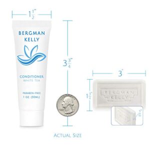 BERGMAN KELLY Rectangular Hotel Soap Bars, Shampoo & Conditioner 3-Piece Set (1 oz each, 150 pc, White Tea), Delight Guests with Revitalizing & Refreshing Mini Travel Toiletries & Bulk Amenities