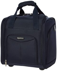 amazon basics underseat carry-on rolling travel luggage bag, 14 inches, navy blue