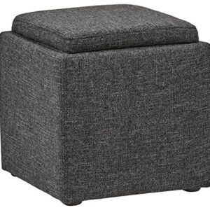 Amazon Brand – Rivet Ross Modern Tweed Lift-Top Storage Ottoman Pouf, 17.7"W, Caviar