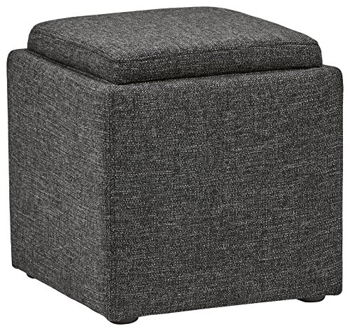 Amazon Brand – Rivet Ross Modern Tweed Lift-Top Storage Ottoman Pouf, 17.7"W, Caviar