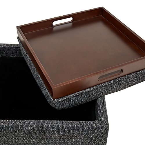 Amazon Brand – Rivet Ross Modern Tweed Lift-Top Storage Ottoman Pouf, 17.7"W, Caviar