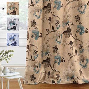 h.versailtex blackout curtains for bedroom/living room thermal insulated printed curtain drapes 63 inches long energy efficient room darkening curtains pair (2 panels), vintage floral brown & blue