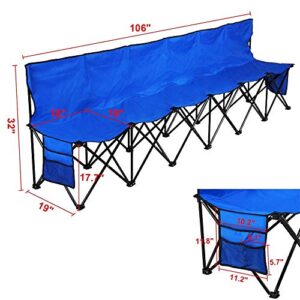 Yaheetech 6 Seats Foldable Sideline Bench for Sports Team Portable Camping Folding Bench Chairs with Carry Bag, Blue