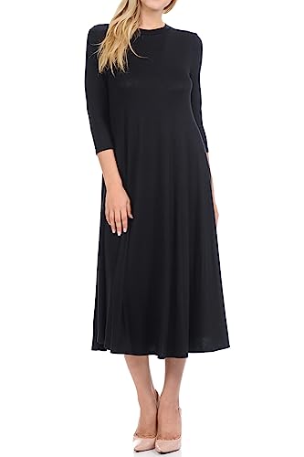 iconic luxe Women's A-Line Swing Trapeze Midi Dress Small Black