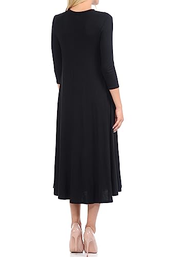 iconic luxe Women's A-Line Swing Trapeze Midi Dress Small Black