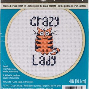 Dimensions Mini Counted Cross Stitch Kit for Beginners, 'Crazy Cat Lady', 14 Count White Aida Cloth, 4''