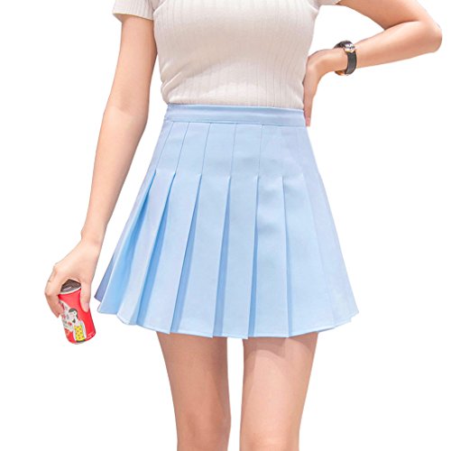 Hoerev Women Girls Short High Waist Pleated Skater Tennis Skirt,US 2,S,Blue