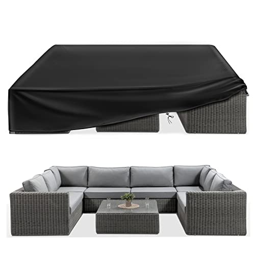 ESSORT Patio Furniture Covers, Extra Large Outdoor Furniture Set Covers 124"x63"x29" Waterproof, Rain Snow Dust Wind-Proof, Anti-UV, Fits for 10-12 Seats