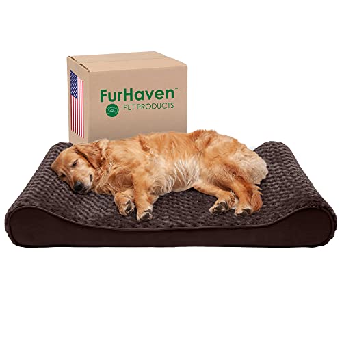 Furhaven Orthopedic Dog Bed for Large Dogs w/ Removable Washable Cover, For Dogs Up to 75 lbs - Ultra Plush Faux Fur & Suede Luxe Lounger Contour Mattress - Chocolate, Jumbo/XL