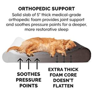 Furhaven Orthopedic Dog Bed for Large Dogs w/ Removable Washable Cover, For Dogs Up to 75 lbs - Ultra Plush Faux Fur & Suede Luxe Lounger Contour Mattress - Chocolate, Jumbo/XL