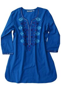 ayurvastram ivy pure cotton, embroidered tunic, top, kurti: blue: sz l