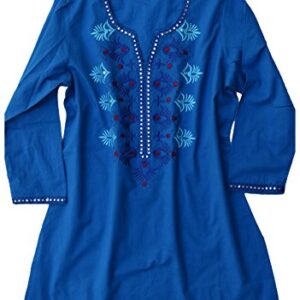 Ayurvastram Ivy Pure Cotton, Embroidered Tunic, Top, Kurti: Blue: Sz L