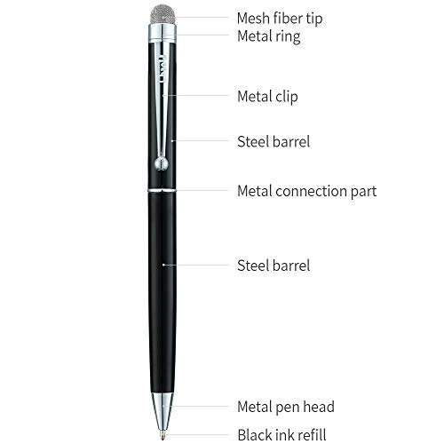 ChaoQ Stylus Pen, 4 Pcs Hybrid Mesh Fiber Tip Stylus Pens and Ballpoint Pens for Touch Screen Devices with 6 Extras Mesh Fiber Tips 6 Rubber Tips (4 Pens and 12 Tips) - Black, White, Red, Blue