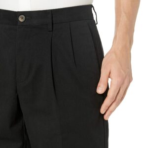 Amazon Essentials Men's Classic-Fit Wrinkle-Resistant Pleated Chino Pant (Available in Big & Tall), Black, 36W x 30L