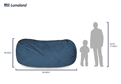 Lumaland Luxurious 7ft Big Bean Bag Chair with Microsuede Cover - Ultra Soft, Foam Filled and Washable Bean Bag for Teens, Adults, Pets - Accessory for Dorm, Living Room, House - Navy Blue