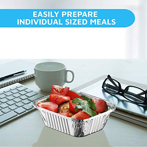 MontoPack Disposable Takeout Pans with Clear Lids | 1lb Capacity Aluminum Foil Food Containers with Strong Seal for Freshness & Spill Resistance | Eco-Friendly & Recyclable | 50-Pack of 5x4” Drip Pans