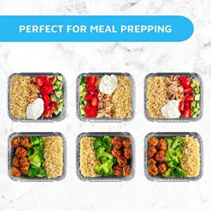 MontoPack Disposable Takeout Pans with Clear Lids | 1lb Capacity Aluminum Foil Food Containers with Strong Seal for Freshness & Spill Resistance | Eco-Friendly & Recyclable | 50-Pack of 5x4” Drip Pans