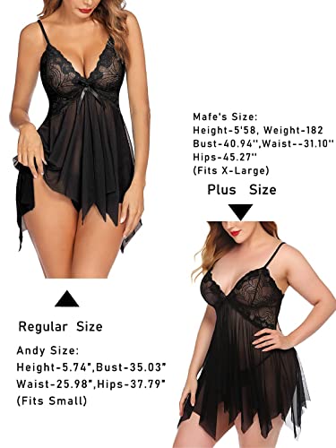 Avidlove Babydoll Lingerie for Women Sexy Sleepwear Bridal Nightgown Lace Langeray(Black Medium)