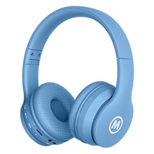 mokata headphones bluetooth wireless/wired kids volume limited 94 /110db over ear foldable noise protection headset with aux 3.5mm mic for boys girls child travel school cellphone pad tablet pc blue