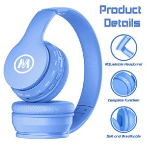 Mokata Headphones Bluetooth Wireless/Wired Kids Volume Limited 94 /110dB Over Ear Foldable Noise Protection Headset with AUX 3.5mm Mic for Boys Girls Child Travel School Cellphone Pad Tablet PC Blue